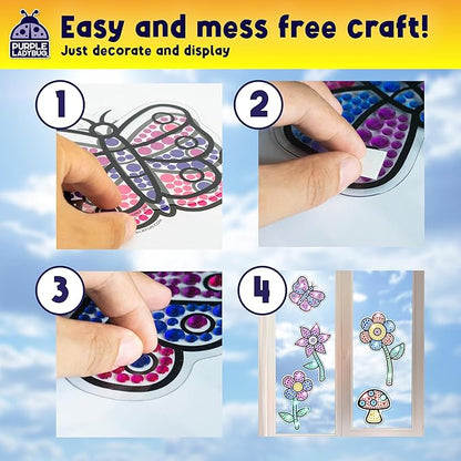 PURPLE LADYBUG SUNGEMMERS Suncatcher Gem Art for Kids - Fun Summer Activity for Ages 6-12, Birthday Gift for Girls 6-8, 8-12, Arts & Crafts Activities, Window Diamond Art Kit