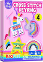 KRAFUN Cross Stitch Kits for Kids Beginners, 4 Unicorn Cross Stitching Keyrings Arts & Crafts, Needlepoint Embroidery Kit for Girls 5-13 Craft Kit Backpack Charms, Ornaments