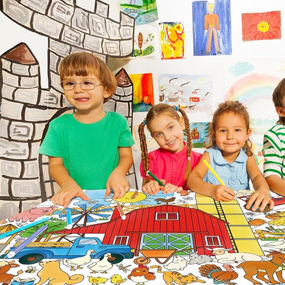 Gatherfun Farm Animal Party Giant Coloring Poster - 31.5X 72 Inches - Versatile Classroom Wall Décor & Birthday Activity - Farm Poster or Table Cover for School Parties and Special Events