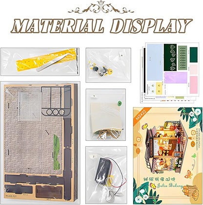Fsolis DIY Miniature House Kit - 3D Wood Puzzles Craft Kit for Adults Tiny House Building Kit Mini Home Diorama Kit with Furniture Gifts for Women Teenagers (Julia Bakery)