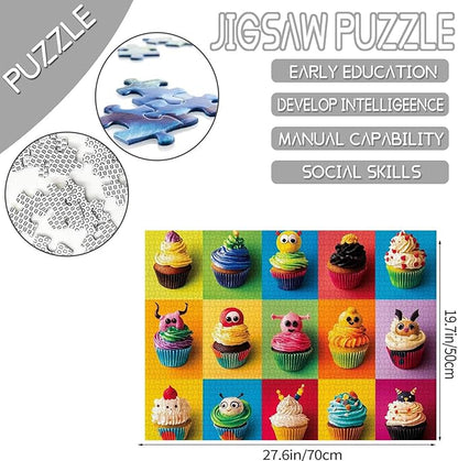 Weird Design Cupcakes Jigsaw Puzzles for Adults 1000 Pieces, Monster Quirky Face Cupcake Puzzle Art 27 x 20 Inches Different Cupcakes DIY Puzzles for Home Decoration, Family Puzzle for Game Nights