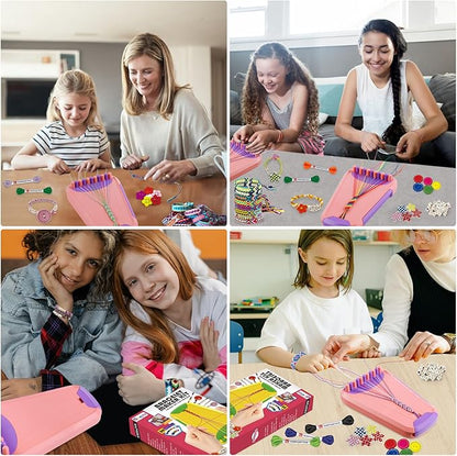 Arts and Crafts for Kids Ages 8-12,Friendship Bracelet Making Kit for Girl,Kids Jewelry Making Kit with 28 Pre-Cut Threads,Christmas Birthday Gifts for Ages 6 7 8 9 10 11 12 Year Old Pink/Purple