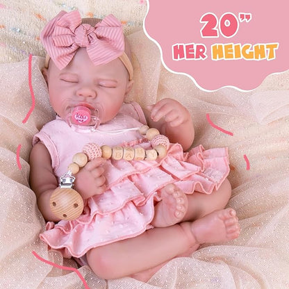 Aori Reborn Baby Dolls Realistic - Lifelike 20 Inches Newborn Baby Doll Girls with Poseable Limbs and Feeding Kit Included, Nice Gift for Kids 3+