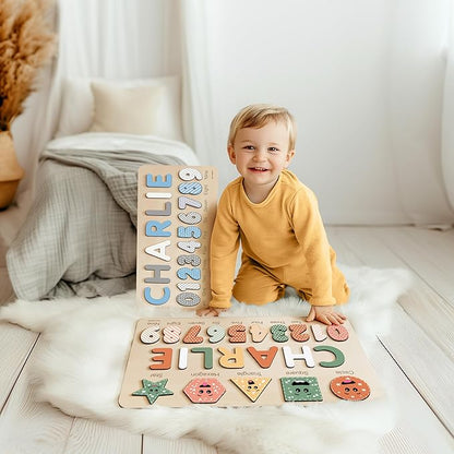 Puzzles for Toddlers Boy and Girl, Personalized Name Puzzle, Toy, Gifts for 0 1 2 3 Years Old, Babies Gifts, Baby Shower, Christmas, New Baby, 0 3 6 9 12 24 Months-TSCA,CPC Certified