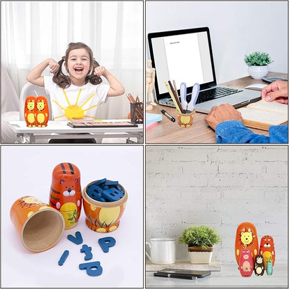 Conzy Russian Nesting Dolls for Kids, Stacking Wooden Handmade Matryoshka Dolls, 5 Piece Cute Cartoon Animal Pattern, Great Toy Gift for Girls Boys' Birthday or Home Decoration (Orange)