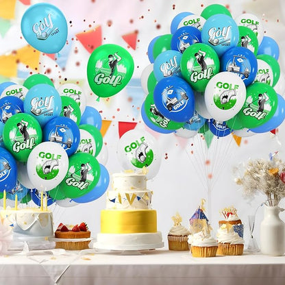 FEYG 12in Golf Balloons - Blue, Green, White - Hole In One Birthday Decorations