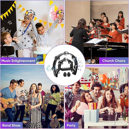 Tambourine Double Row Metal Jingles Bell Hand Held Percussion Half Moon Tambourines Musical Instrument for Adults Kids Party, KTV, Events, Church (Black)