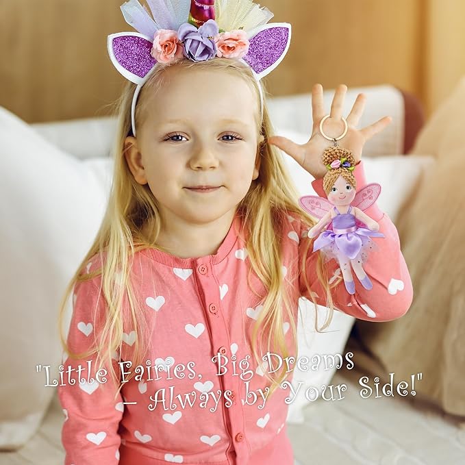June Garden 7" Enchanted Garden Fairy Doll Faye - Plush Soft Keychain - Bag Charm Gift for Girls - Blue