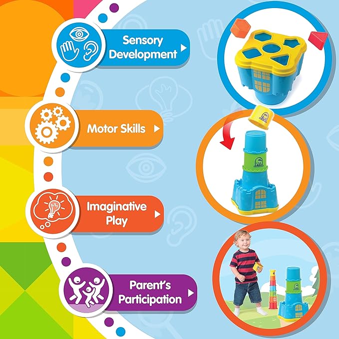 HAP-P-KID Toddler Baby Castle Stacking Nesting Cups, Infant Shape Sorting Blocks, Stack and Nest Sand Bath Stacker, Birthday Baby Gifts for 12 13 14 15 16 18 24 Months, 1 2 3 4 Year Old