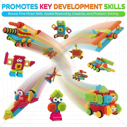 Contixo 244 pcs Bristle Shape 3D STEM Building Toys, Construction Learning Stacking Educational Block, Creativity Beyond Imagination, Inspirational, Safe & Durable, Recreational Toy for Kids Ages 3-8