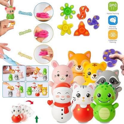 125 Pcs Party Favors Fidget Toys Pack, Randomly Selected Pop Sensory Set Gifts Stickers for Kids Adults Boy Girl Stocking Stuffers Autistic Bulk Goodie Bag Filler Treasure Box Classroom Prizes School