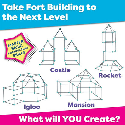 Power Your Fun Forts Kids Tent - 81 Pack STEM Toy Fort Building Kit, Building Toys Play Tent Indoor and Outdoor Playhouse for Kids Construction Toys with 52 Rods and 29 Spheres (Green, Blue)