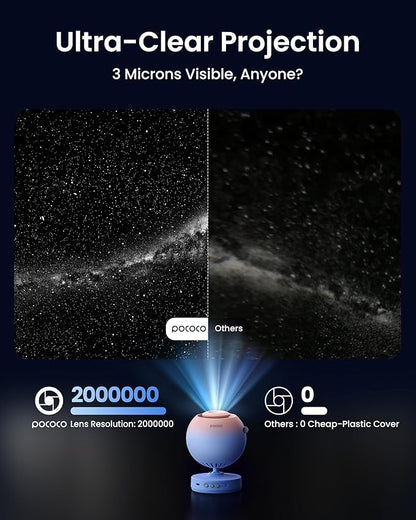 POCOCO Galaxy Star Projector for Bedroom with Replaceable Optical Film Discs, Home Planetarium Night Light Projector with High-Definition Soft Light for Relax, Study, and Meditate, Stress Relief Gifts