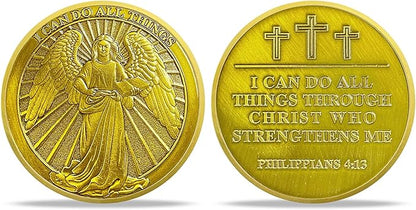 Christian Challenge Coin - Philippians 4:13 Angel Radiance Religious Coin for Faith & Strength | Ideal Christian Gifts for Men & Women Celebrating Faith and Strength (with Transparent Shell）