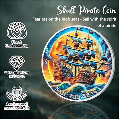 CHURYUML Pirate Coin - Skull Challenge Coins, Adventure Medallions for Fantasy Fans Pirate-Themed Gifts for Pirate Lovers Enthusiasts Unique Inspirational Gifts