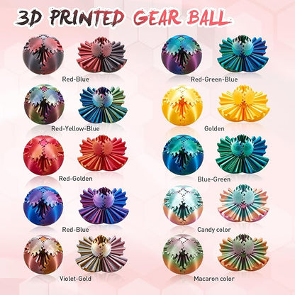 Gear Ball-3D Printed Gear Sphere,3D Printed Spin Ball Cube Fidget Toy,The Steampunk Whirling Wonder Fidget Ball Toy(Red Blue)