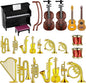 Civaner 24 Pcs Dollhouse Musical Instruments Christmas Miniature Violin Piano Trumpet Saxophone Electric Guitar Tiny Instruments Set for Xmas Party Gift Mini House Musical Room Succulent Garden