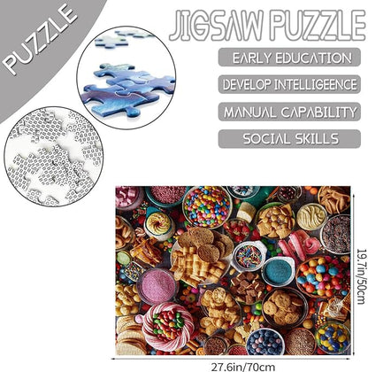 Tucocoo Delicious Snacks Jigsaw Puzzles for Adults 1000 Pieces, Colourful Candy Sweets Art Style Painting 27 x 20 inches DIY Puzzles for Home Decoration Gifts, Family Puzzle Perfect for Game Nights
