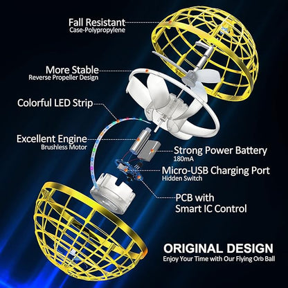 2025 Flying Orb Ball Toy,Cosmic Globe Boomerang Hover Ball Galactic Fidget Spinner, Hand Drone Orbit, Cool Toys Gift for 6 7 8 9 10+ Year Old Boys Girls Teens Outdoor Toys(Golden)