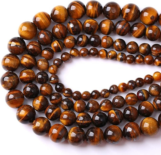 8MM Natural Stone Yellow Tiger Eye Stone with Iron Mine Beads for Jewelry Making DIY Bracelet 2 Strands 90PCS