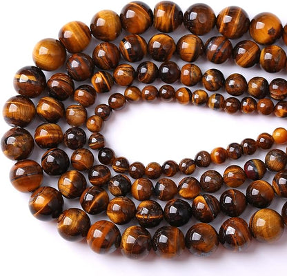 12MM 30PCS Natural Stone Yellow Tiger Eye Stone with Iron Mine Beads for Jewelry Making DIY Bracelet