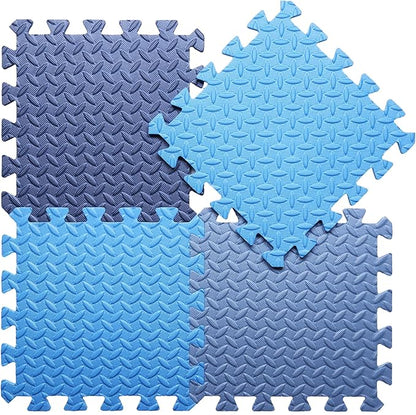 Foam Play Mat for Baby, 0.4 Inch Thick Foam Interlocking Floor Mats, Soft Non-Toxic Baby Playmat, Solid Colored Puzzle Play Mat Kids Floor Mats, 16 Tiles, Dark Blue/Blue/Gray Blue