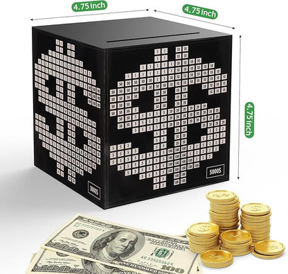 Primo Lines Piggy Bank for Adults Must Break to Open, with Savings Counter & Goal Tracker, Unbreakable Stainless Steel Money Box for 10K Challenge $3000 $5000, Kakeibo(4.72 Inch)