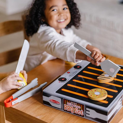 Melissa & Doug Grill and Serve BBQ Set with Pretend Play Toy Food & Kids Play Kitchen Accessories, Preschool Learning Toys for Girls & Boys 3+