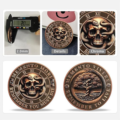 AtSKnSK Memento Mori Coin Momento Mori Coin Skull Coin Stoic Gifts Memento Mori Calendar Living Memento Mori Amor Fati Coin (Snake Tree Skeleton)