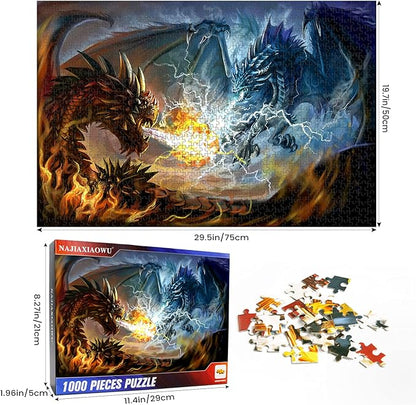 Puzzles for Adults 1000 Piece Jigsaw Puzzles Fire Dragon and Electric Dragon Fight Puzzle Game for Indoor Activity Family Game Toy Gifts (27.5"x 19.7")