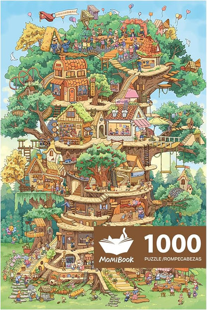 MOMIBOOK 1000 Piece Puzzle for Adults Jigsaw Puzzles of The Wonderful Tree House Expedition, Luminous Painting Image Challenging Hard Impossible Puzzle Unique Funny Party Christmas Birthday Gifts
