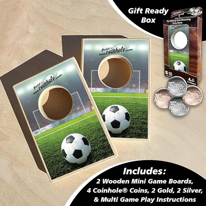 Coinhole Desktop Coin Bouncing Party Game Set | Tabletop Cornhole Board Game | Small Cornhole Travel Game Includes Coins
