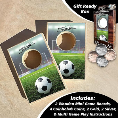 Coinhole Desktop Coin Bouncing Party Game Set | Tabletop Cornhole Board Game | Small Cornhole Travel Game Includes Coins
