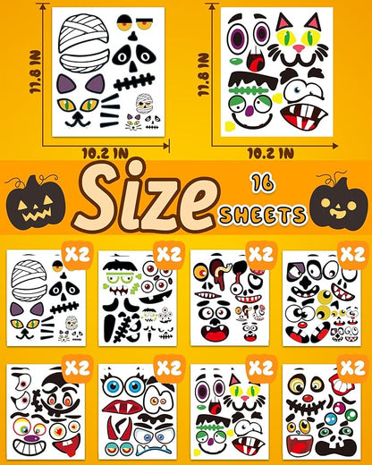 Oomloid Halloween Pumpkin Stickers for Kids, 88 Funny Face Pumpkin Decorating Kit, Halloween Crafts Games Halloween Pumpkin Painting Kit for Halloween Party Decorations