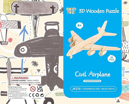 Georgie Porgy 3D Wooden Puzzles for Kids Toys Construction Woodcraft Kits DIY Model Puzzle Kits Birthday Gifts Pack of 2 (Civil Airplane Yacht)