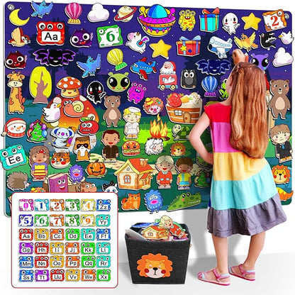 200Pcs Felt Story Board Set with Storage Bag Preschool Teaching Wall Flannel Busy Board Bonfire Party Themed Early Learning Interactive Play Toys Wall Hanging Gift for Toddlers Kids 40 X 28 Inch