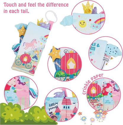 Unicorn Baby Books 0-6 Months Toys 6 to 12 Months, Touch Feel Cloth Crinkle Books for Babies,Infants, Soft Sensory Stroller Toys Baby Gifts Shower Items, Chweing Book, Easter Gift-Princess