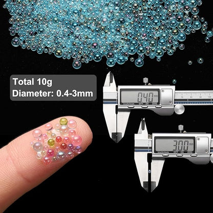 Iridescent Glass Tiny Bubble Beads, 0.4-3mm 10g No Hole Micro Mini Round Lake Blue Water Droplets Beads - Applications: for Resin Filler, Nail Art, Dollhouse Bath Tub