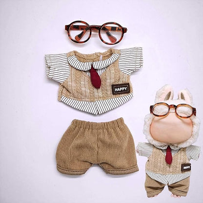 Doll Clothes Set for 17cm Doll Compatible with Labubu Clothes Dolls Accessories Dress Up Suitable for 6.7" Dolls (No Doll) (Brown Dress)