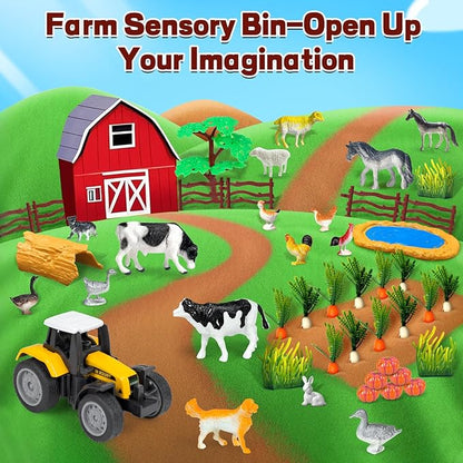 Sensory Bins Farm Animals Toys for Toddlers,Sensory Toys Play Sand Art Kit with Sandbox & Farm Animals & Tractor Playset,Indoor Outdoor Beach Toys for Boys Girls 3 4 5 6 7 Christmas Birthday Gift