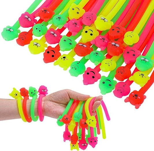 32 Pcs Christmas Stretchy Strings Fidget Toys, Colorful Stretchy Fidgets Sensory Toys, Stress Relief Stretch Sensory Bracelet String with Xmas Tree Santa Claus Snowman Elk for Party Favors (Smooth)