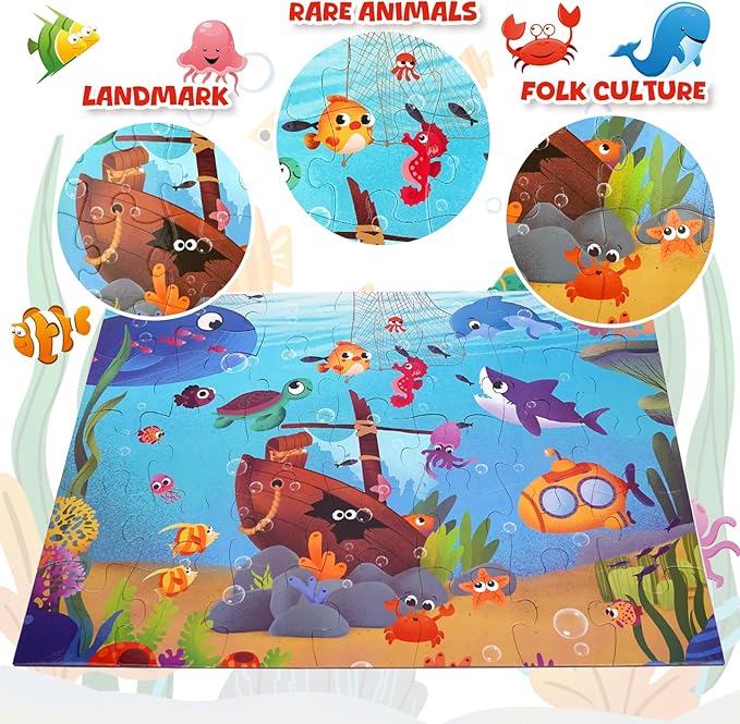 Floor Puzzle for Kids Underwater Jigsaw Large Puzzles 35 Piece for Toddler Children Learning Preschool Educational Intellectual Development Toys 3-5 4-8 Years Old Gift for Boys and Girls