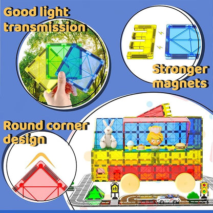 Magnetic Tiles - Road Set, Magnetic Building Blocks, Preschool Montessori Toys Gift for 3+ Year Old Boys and Girls, Sensory Travel Toys for Kids Aged 3-5 and 4-8, Ideas for Toddler with Autism