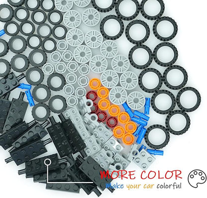 Wheels and Axles Set Tires, 118pcs City Car Parts Kits, Vehicle Truck Parts Classic Pieces Accessories, Construction Bulk Bricks Building Blocks Toys