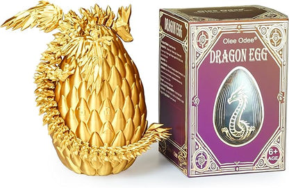 3D Printed Dragon Eggs with Articulated Fly Dragon Inside, Collectible Figurines Fidget Toy for Adults Kids Birthday Easter Christmas White Elephant Gifts for Friends Colleagues(Gold, M size)