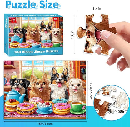 4 Packs 100 Piece Puzzles for Adults Seniors - Dogs Starfish Flower Cats Puzzles for Kids Ages 4-6 6-8 8-10 Year Old Large Piece Puzzle for Kids Learning Educational Toys for Boys and Girls Ages 5-8
