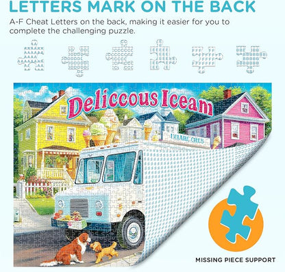Puzzles for Adults 1000 Pieces Vintage Ice Cream Truck Jigsaw Puzzles Challenging Puzzle for Stress Relief, Home Decor and Gifting