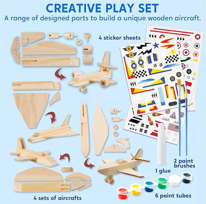 Klever Kits 4 DIY Wooden Aircrafts-Build & Paint Your Own Wooden Airplane Craft Kit, Art & Craft Kit DIY Projects, Easy to Assemble Birthday Gifts for Boys 6-12 Year Old