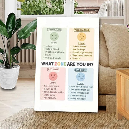 BFXLMKI Zones of Regulation Poster Classroom Decor Feelings Chart Classroom Posters ADHD Self-Regulation Coping Skills Printable School Counselor 05 Frame-style 20x30inch(50x75cm)