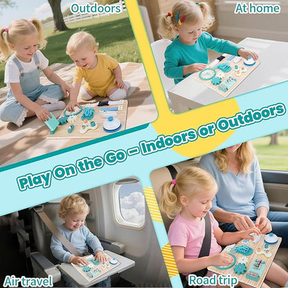 ATOYUS Montessori Busy Board Toys for Toddlers, Learning Educational Toys for 3 Year Old, Wooden Sensory Activity Toys for Kids 3-4 with Autism, Christmas Birthday Gift for Baby Boys Girls Ages 3-5